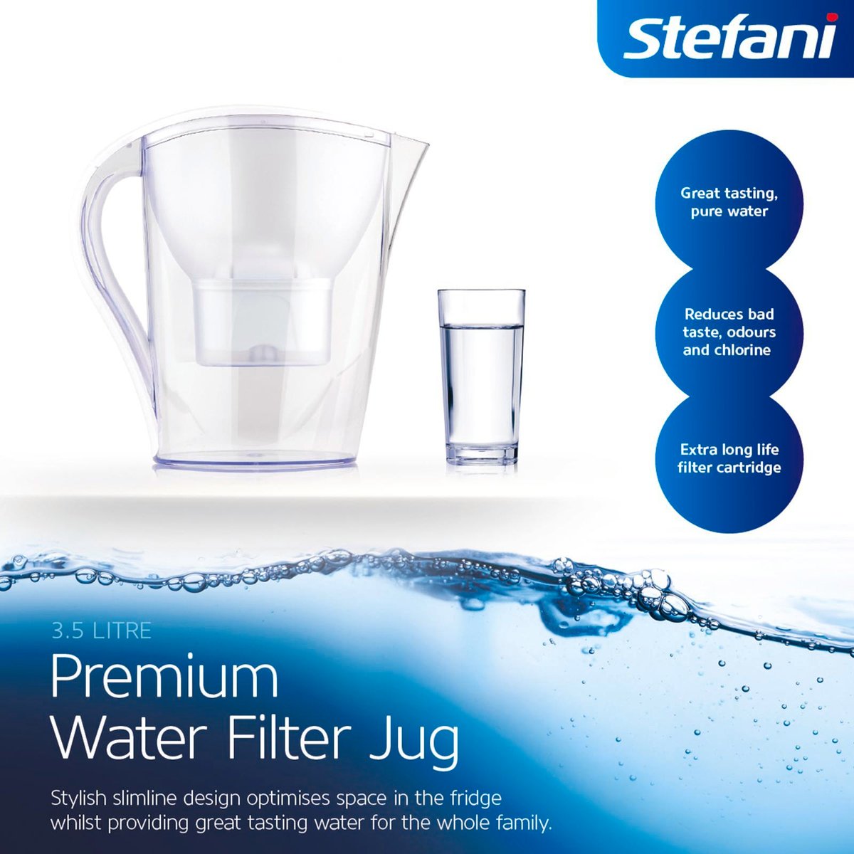Stefani Water Filter Jug - 3.5L - BPA Free Plastic - Easy Change Filter - SuperSaverAU - view 2