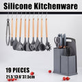 19 Piece Silicone Kitchenware Set with Storage Barrel - Grey