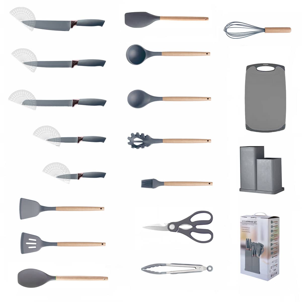 19 Piece Silicone Kitchenware Set with Storage Barrel - Grey - view 2