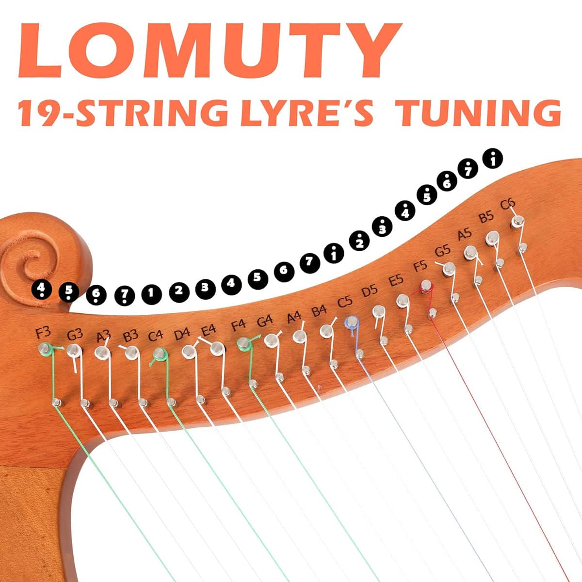 19 String Lyre Harp Acoustic Wooden Harp for Beginners, Home Music Practice - view 4