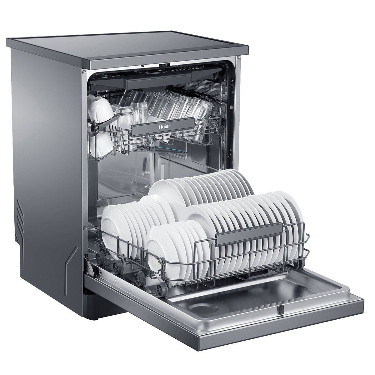 Haier 60cm Freestanding Dishwasher with Steam - 15 Place Settings - Satina - Auto Door Opening - HDW15F3S1