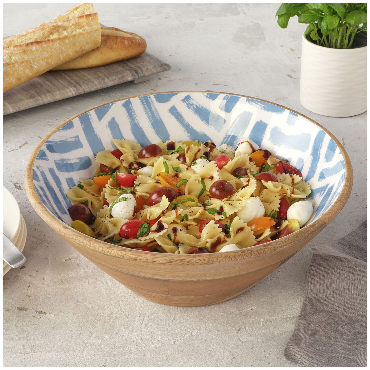 Mikasa Enameled Mango Wood Serving Bowl Blue