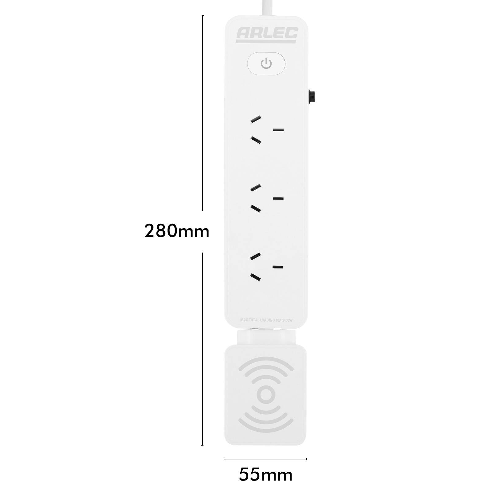 Arlec 4 Outlet Powerboard with Detachable 10W Wireless Charger, 240V, Overload Protection PB4MWC