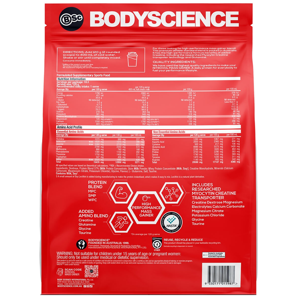 BSc Nitrovol Mass Gainer Vanilla Thickshake 2.2kg