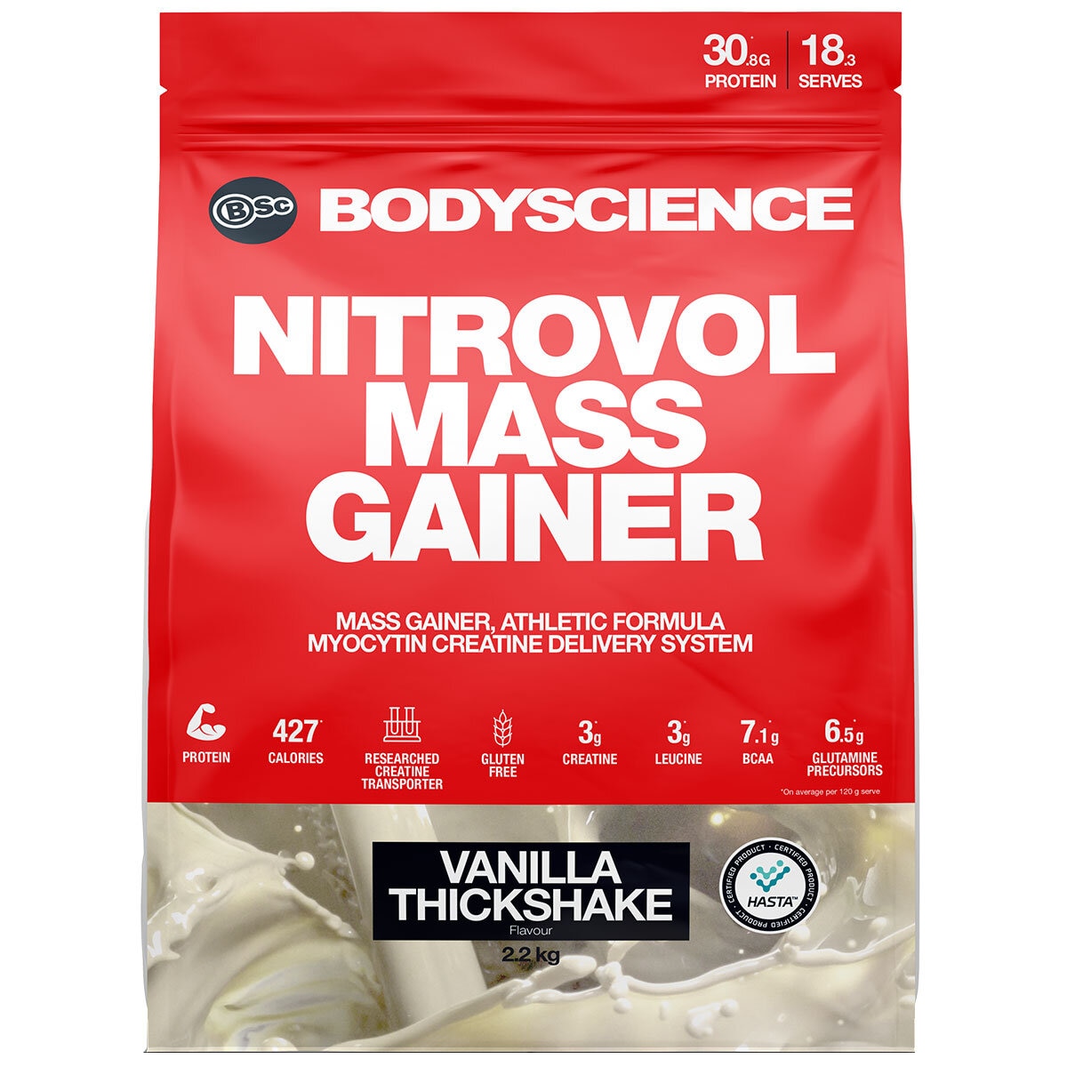 BSc Nitrovol Mass Gainer Vanilla Thickshake 2.2kg - SuperSaverAU - view 1