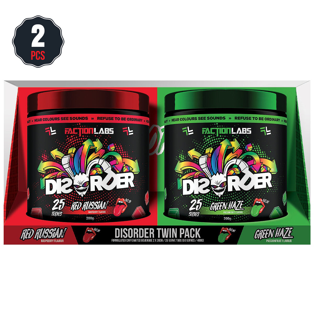 Faction Labs Disorder Pre-Workout Red Russian And Green Haze 2 x 200g