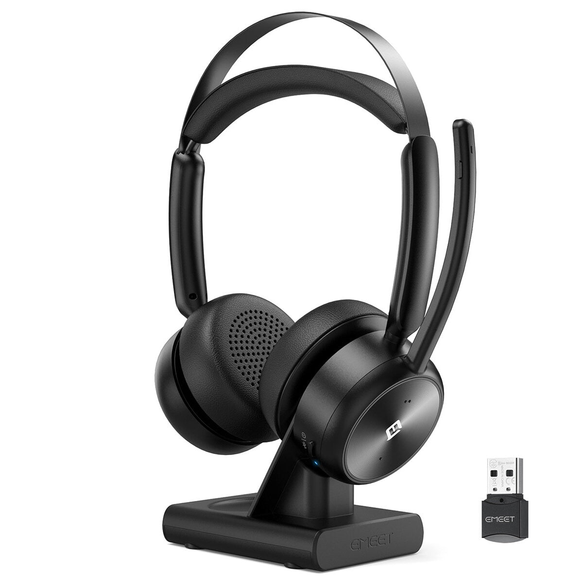 EMEET GeniusCall Wireless On-Ear Headset with Charging Base Black HS80
