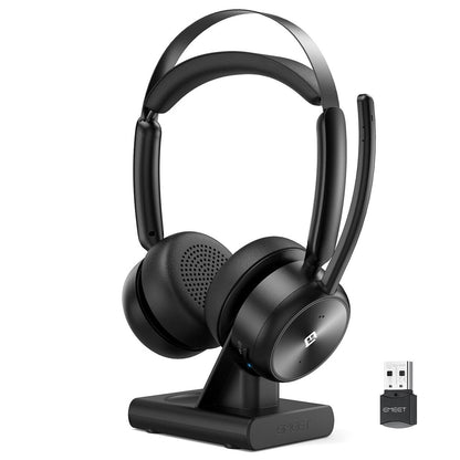 EMEET GeniusCall Wireless On-Ear Headset with Charging Base Black HS80