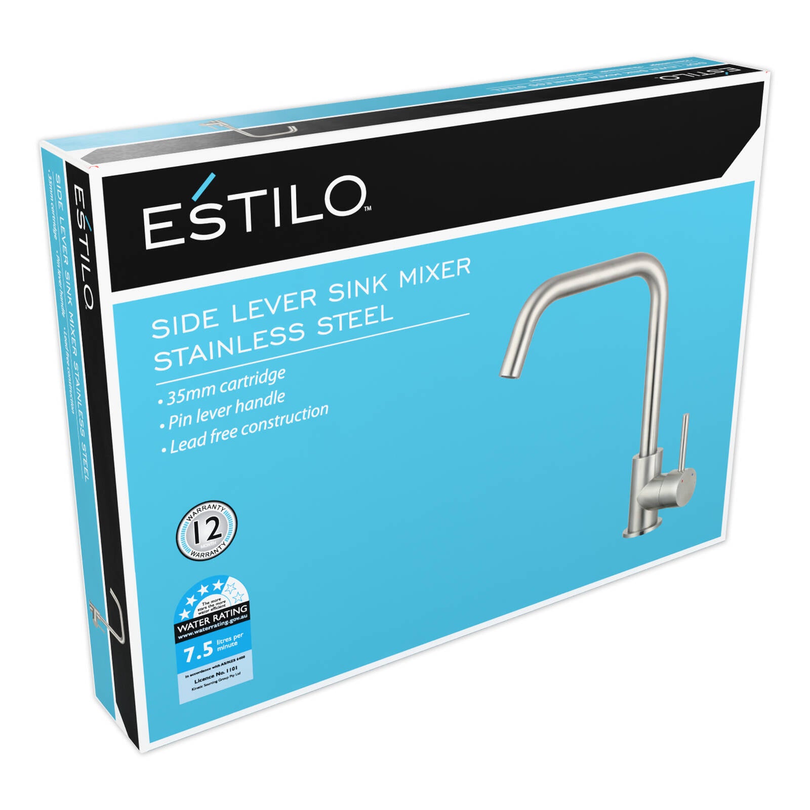 Estilo 35mm Brass Side Lever Sink Mixer - 7.5L/Min, WELS 4 Star, Pin Lever