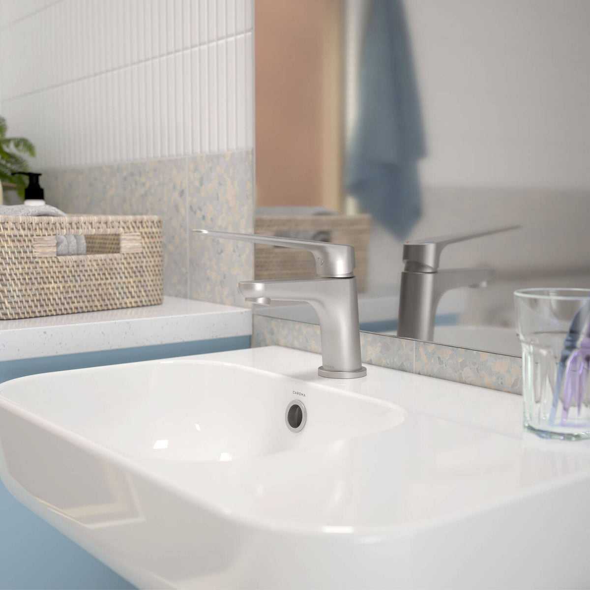 HomeCare by Caroma Brushed Nickel Assistant Living Basin Mixer, 6L/min 5 Star WELS Brass
