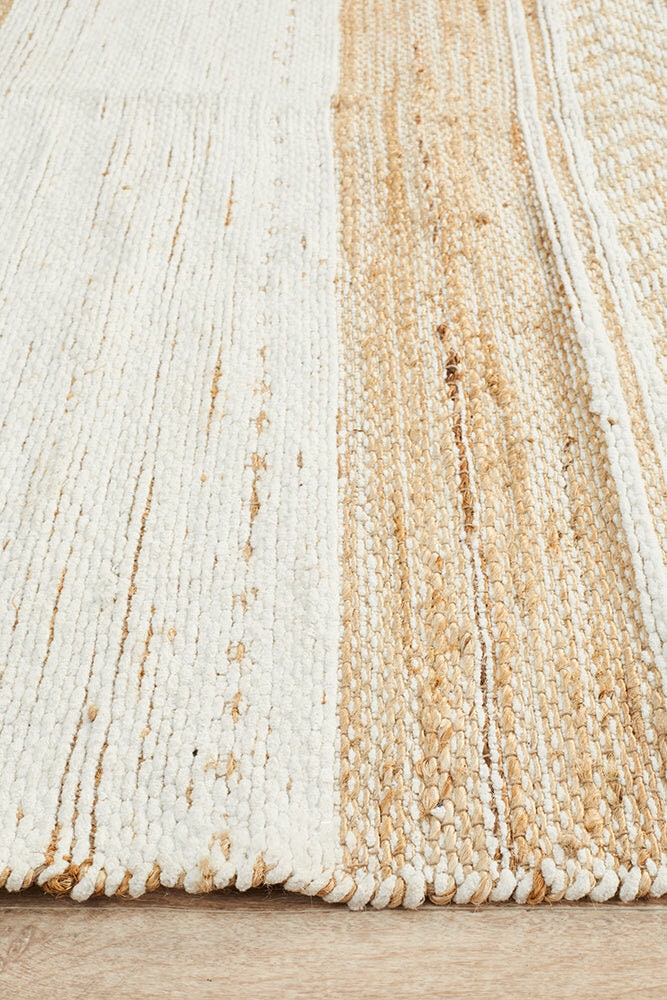 Rug Culture Parade Large Rug 280x190cm - White Jute &amp; Cotton Chenille, Hand Loomed - PRD333WHT280X190