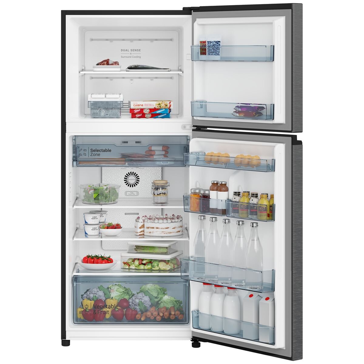 Hitachi 344L Top Mount Fridge - Elegant Inox Silver - Dual Sense Surround Cooling - 4.5 Star - HRTN6379SXAU