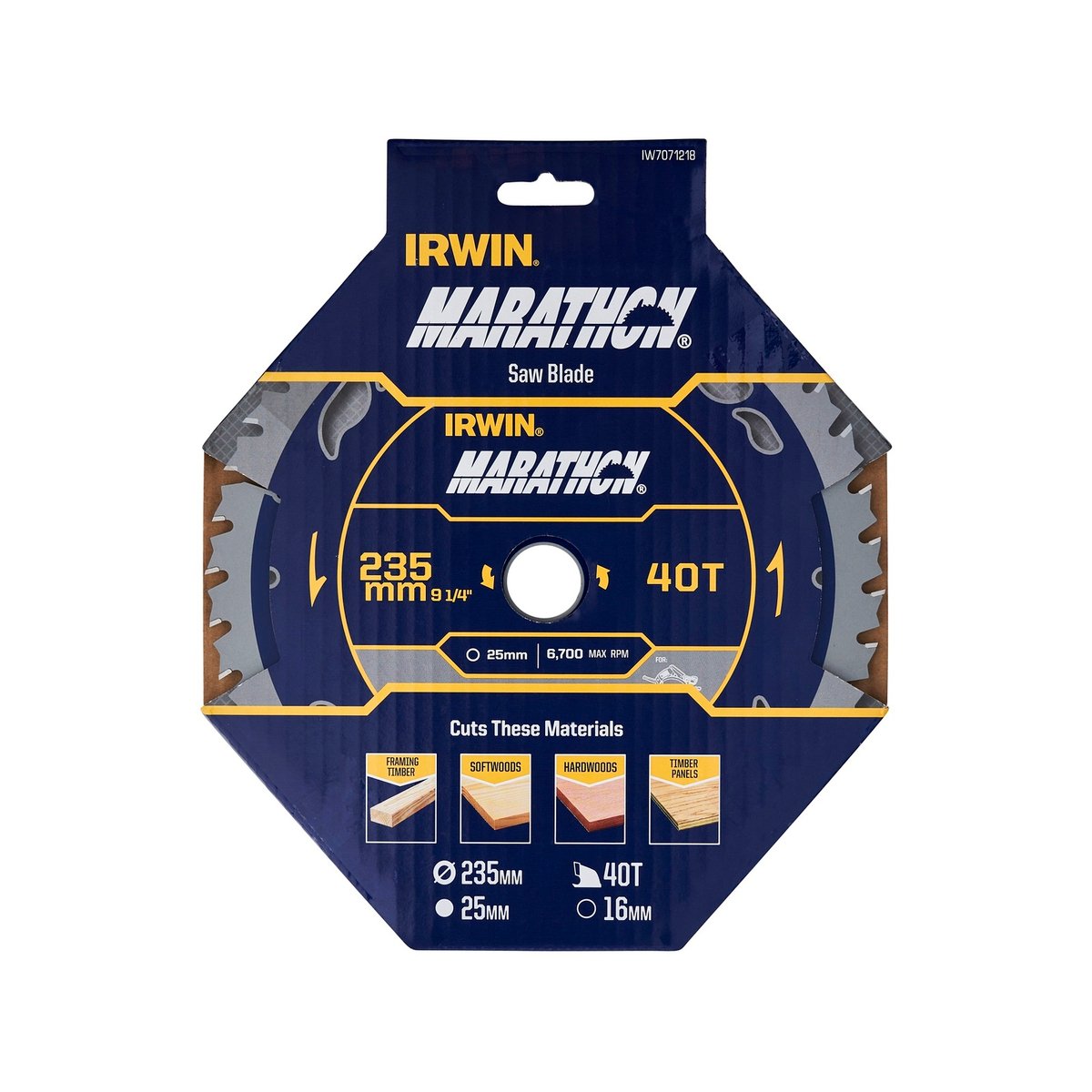 Irwin 235mm 40t Marathon Circular Saw Blade - Tungsten Carbide - Durable