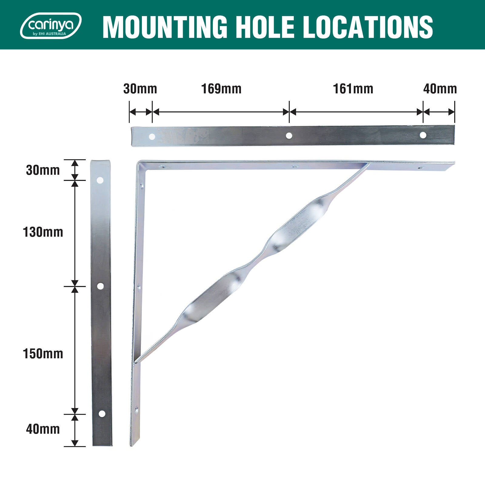 Carinya 400 x 350mm Zinc Plated Steel Twisted Stay Bracket 300kg