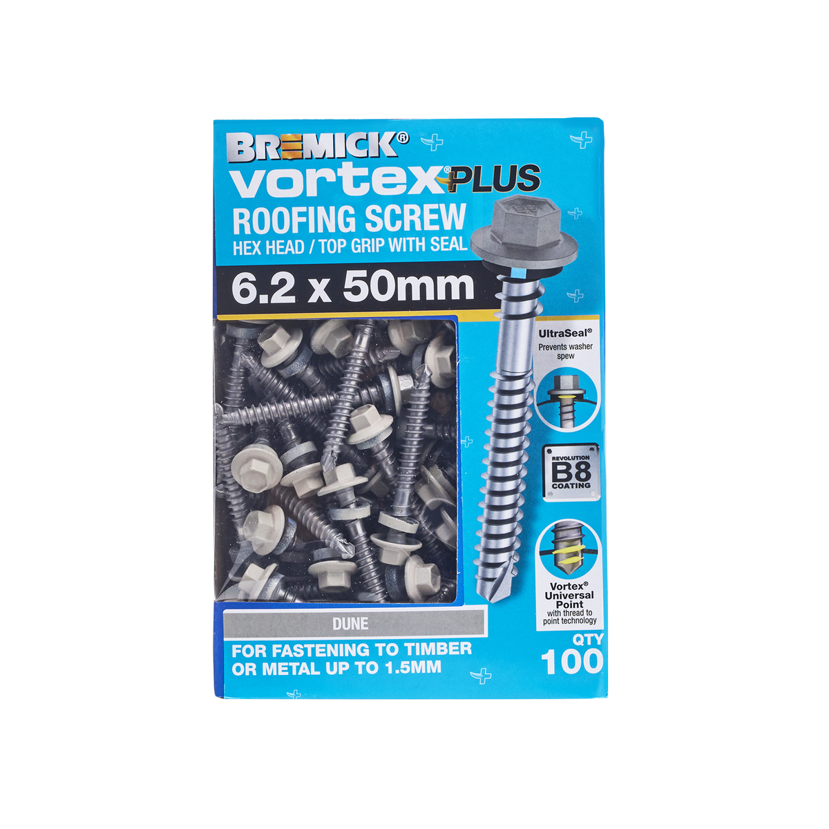Bremick Vortex Plus Roofing Screw 6.2 x 50mm - Hex B8 - Dune - Box of 100 - SuperSaverAU - view 2