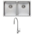 Oliveri Double Bowl Sink with Double Drainer and Essente Pull Out Tap Pack - Top or Undermount - SS31625SN63TU