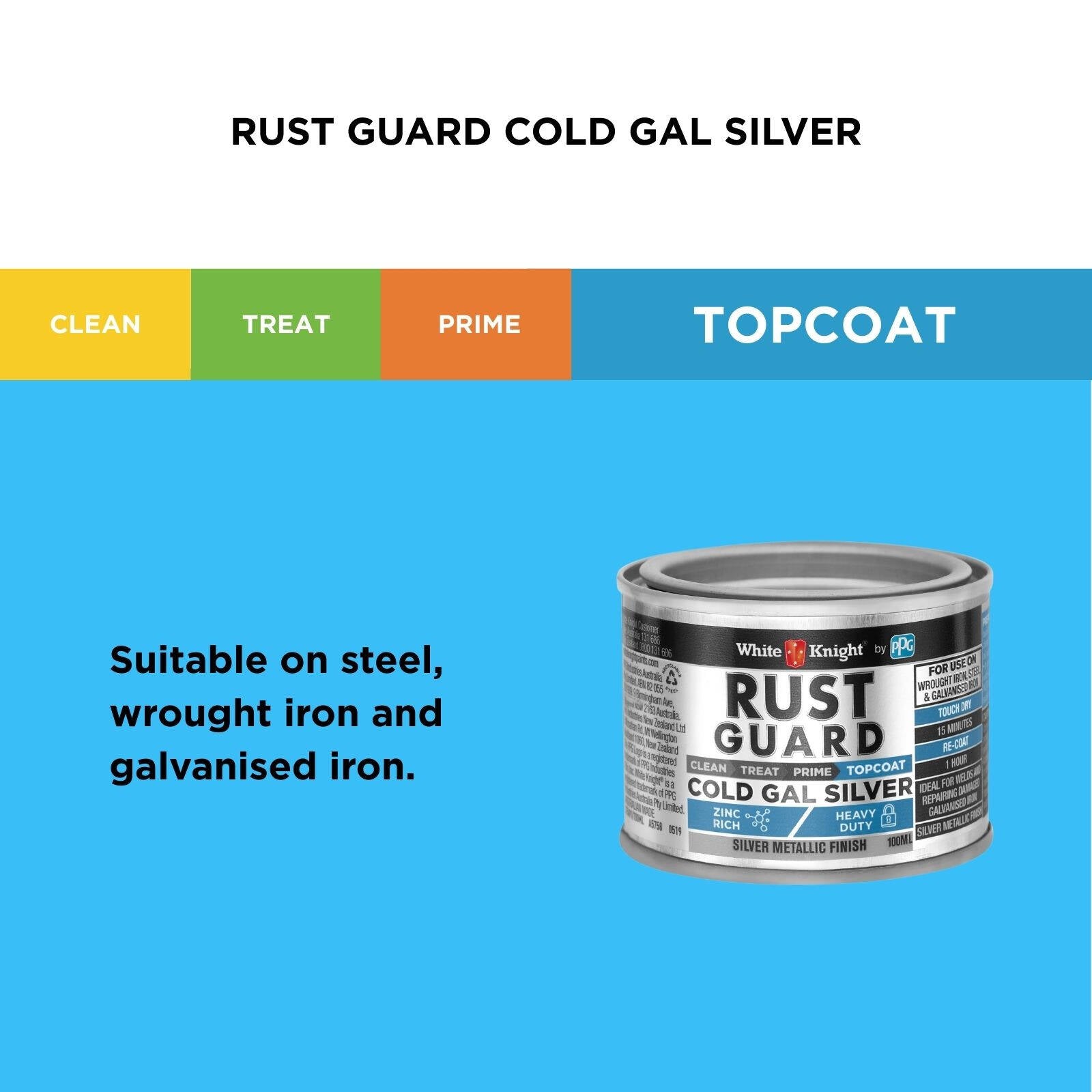 White Knight Rust Guard 100ml Cold Gal Silver Primer Paint