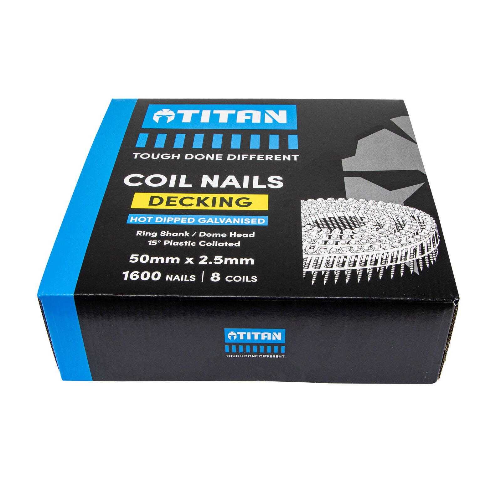 Titan 50 x 2.5mm Hot Dipped Galvanised Ring Shank Collated Coil Nail - 1600 Pack
