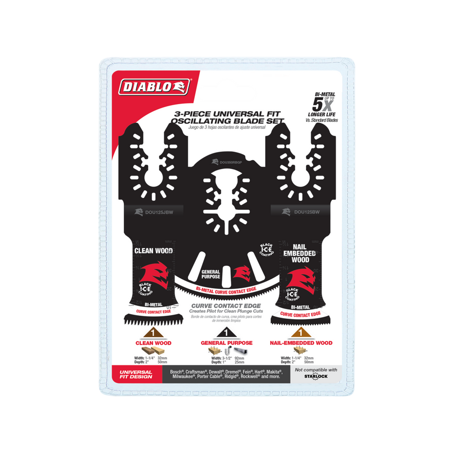 Diablo Multi Tool Blade Set - 3 Piece Bi-Metal Universal - 139.7mm x 215mm - Durable Cutting Edges - SuperSaverAU - view 1