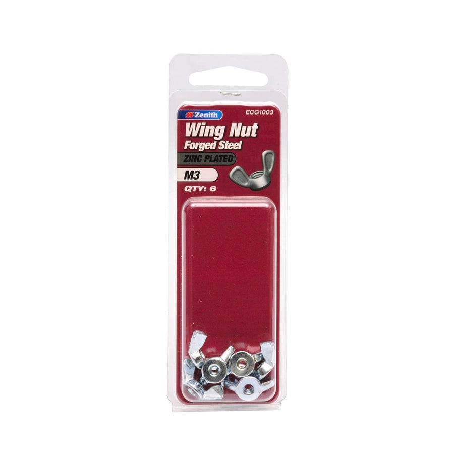 Zenith M3 Wing Nut Zinc Plated 6 Pack Forged Steel Easy Tightening - SuperSaverAU - view 1