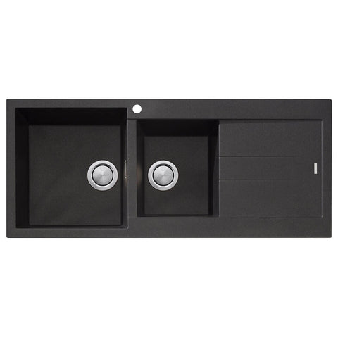 Oliveri Santorini 1 and 3/4 bowl topmount granite sink with right-hand drainer - black - ST-BL1511-OF