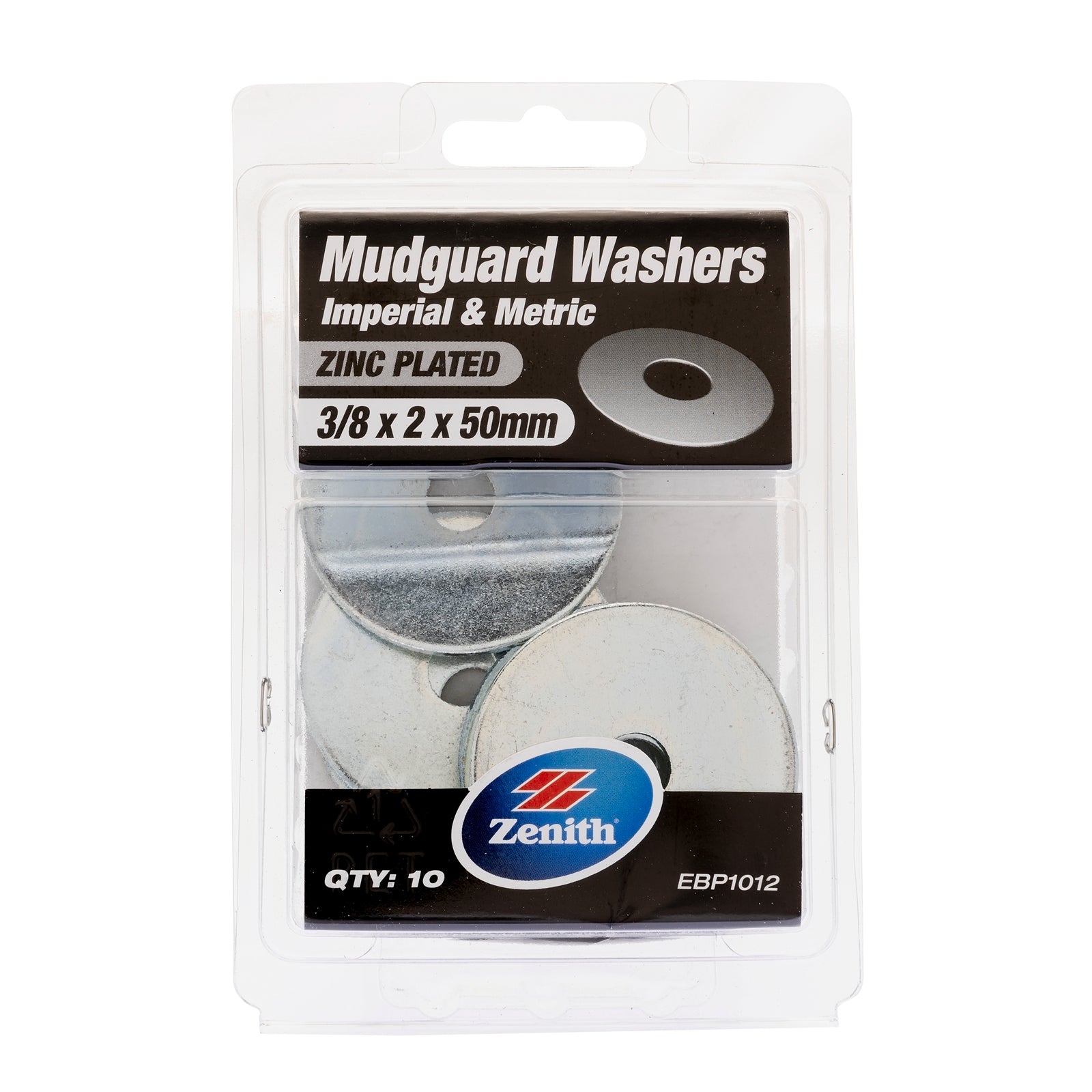 Zenith 3/8" x 2 x 50mm Zinc Plated Steel Mudguard Washer - 10 Pack