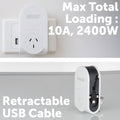 Arlec Power Adaptor with Retractable USB Charger Cable DA32