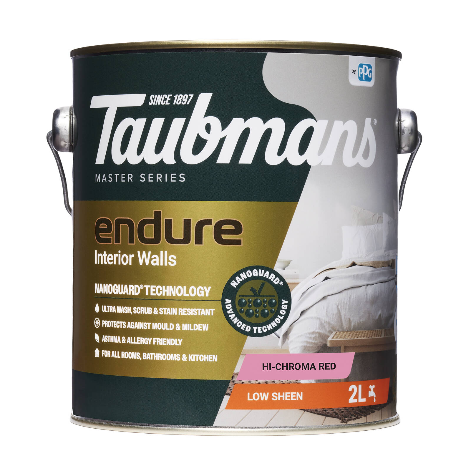 TAUBMANS Endure 2L Hi-C Red Low Sheen Interior Walls Paint Water Based UV Resistant