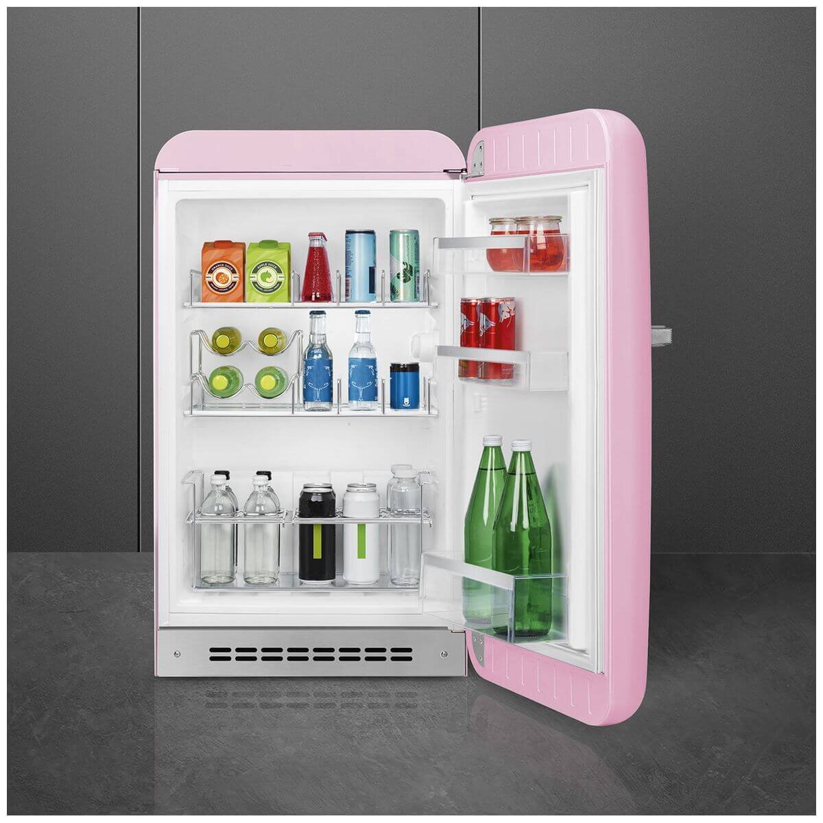 Smeg 50s Retro Style Happy 135L bar fridge - right hinge, pink, 6 star energy rating - FAB10HRPK6