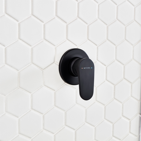 Methven Glide Matte Black Shower Mixer, 80mm Round Plate, Brass, Lever, Ceramic Disc, Wall Mount
