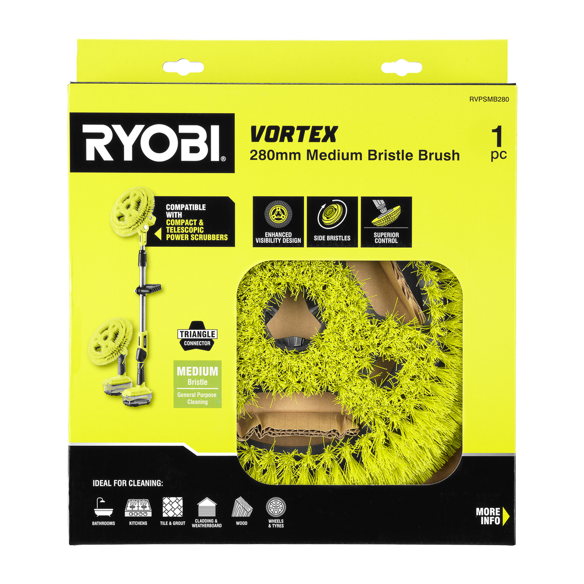 Ryobi Power Scrubber Brush - 280mm Medium Bristle - Effective Stain Removal - SuperSaverAU - view 2