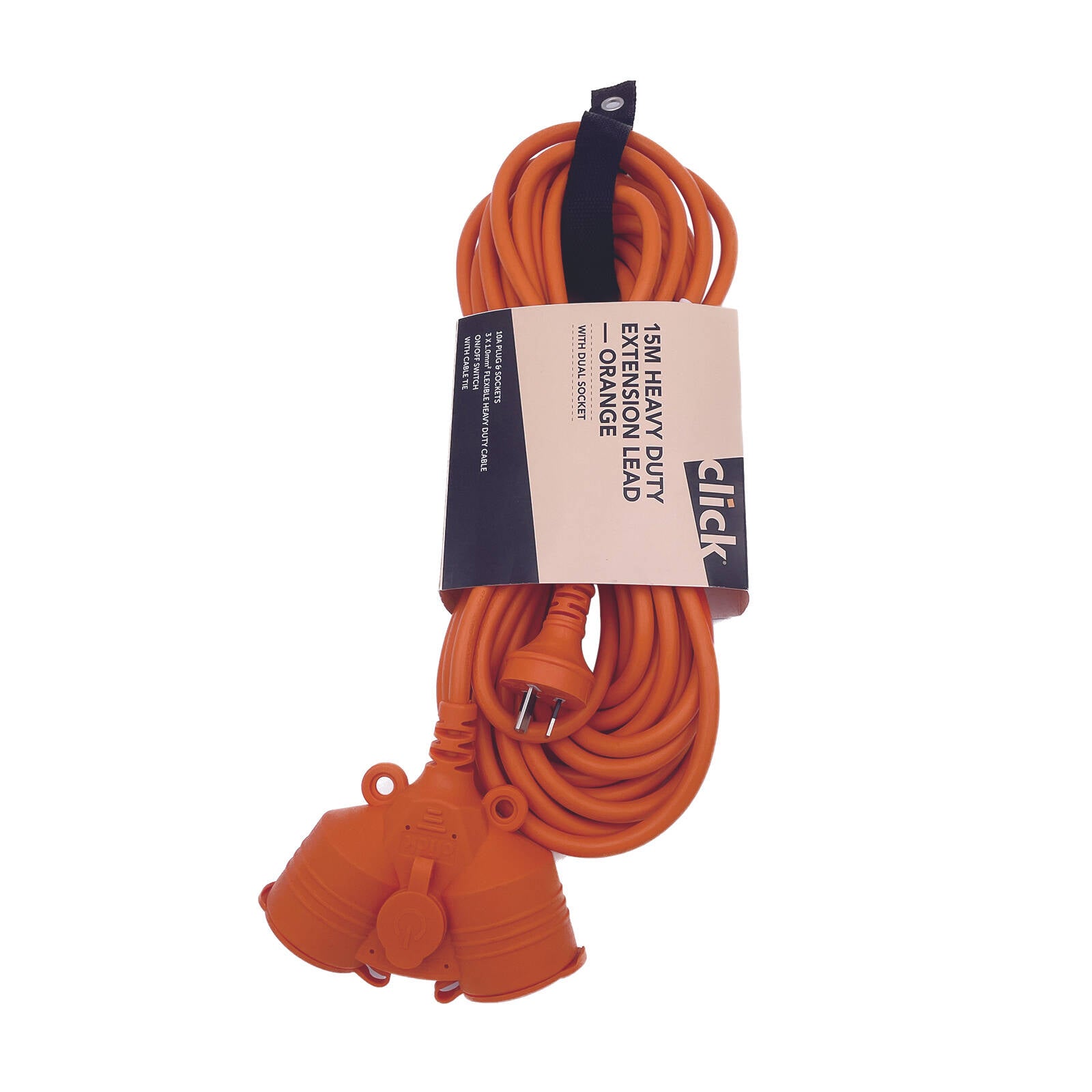 Click 15m Orange Heavy Duty Extension Lead with Dual Socket 10A 2400W