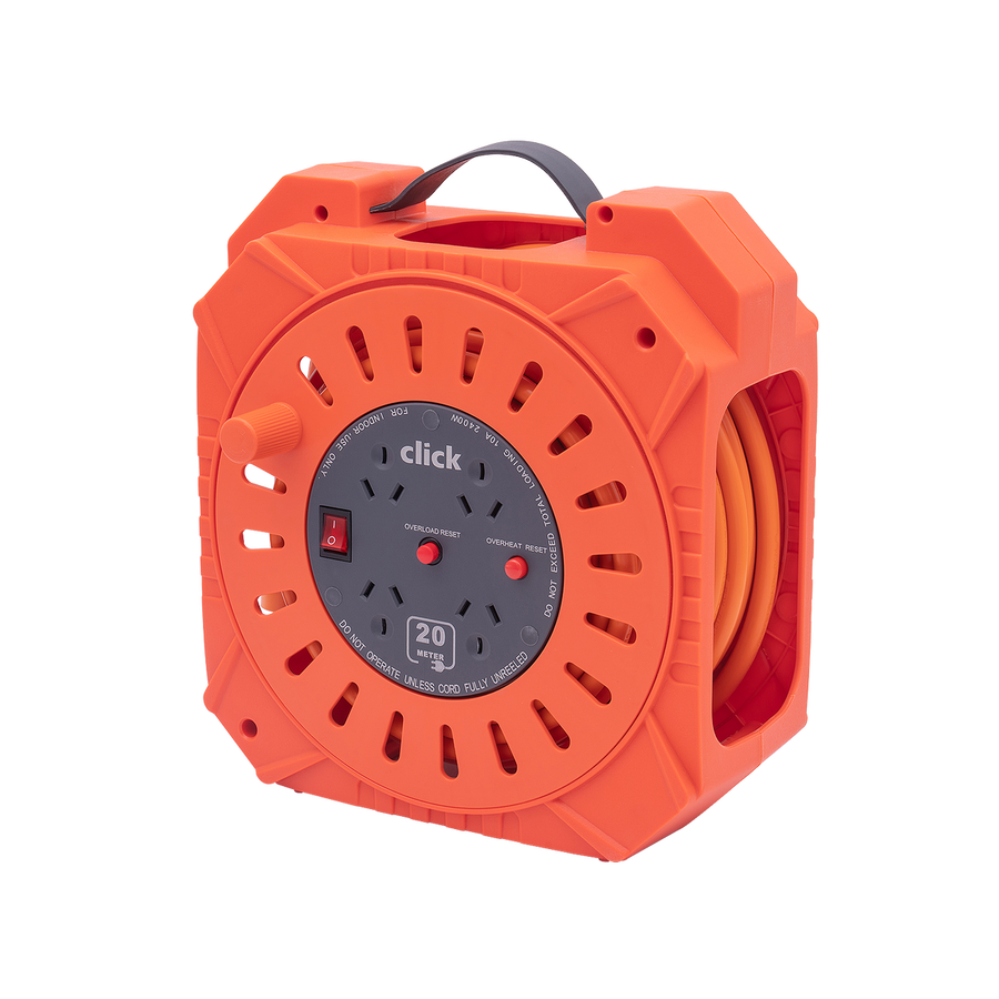 Click 20m Heavy Duty 4 Outlet Cable Reel - Orange and Grey - Safety Features - SuperSaverAU - view 1