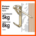 Everhang 8kg Brass Plated Picture Hanging Hook 4 Pack Durable Use - SuperSaverAU - view 4