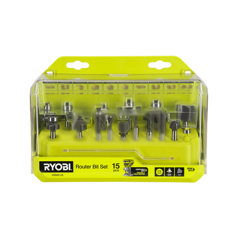 Ryobi 15 Piece Mixed Router Bit Set RRBM15S - ¼” Shank - Carbide Blades - Storage Case - SuperSaverAU - view 1