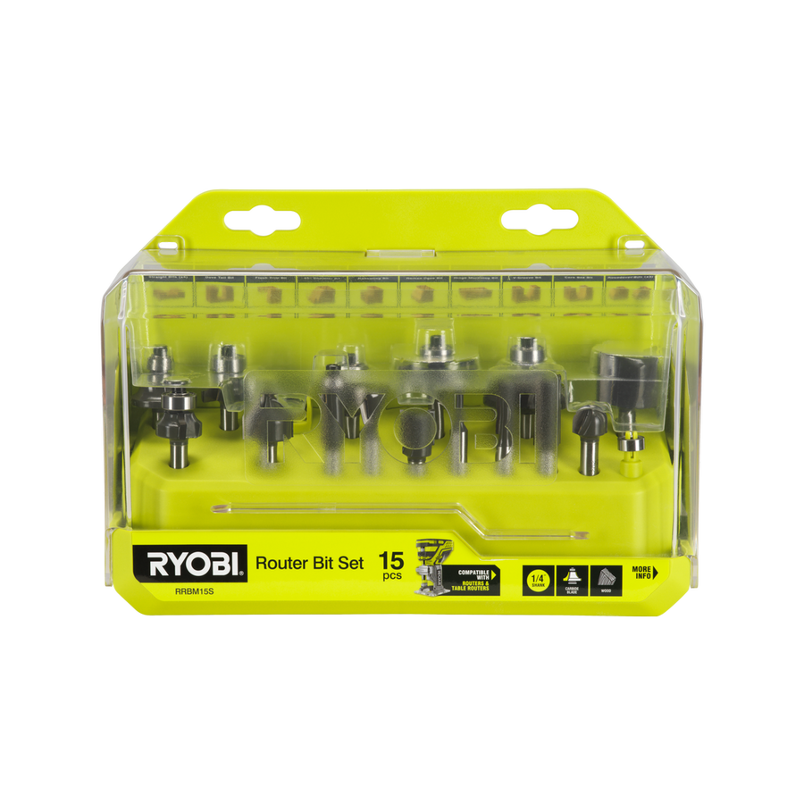 Ryobi 15 Piece Mixed Router Bit Set RRBM15S - ¼” Shank - Carbide Blades - Storage Case - SuperSaverAU - view 1