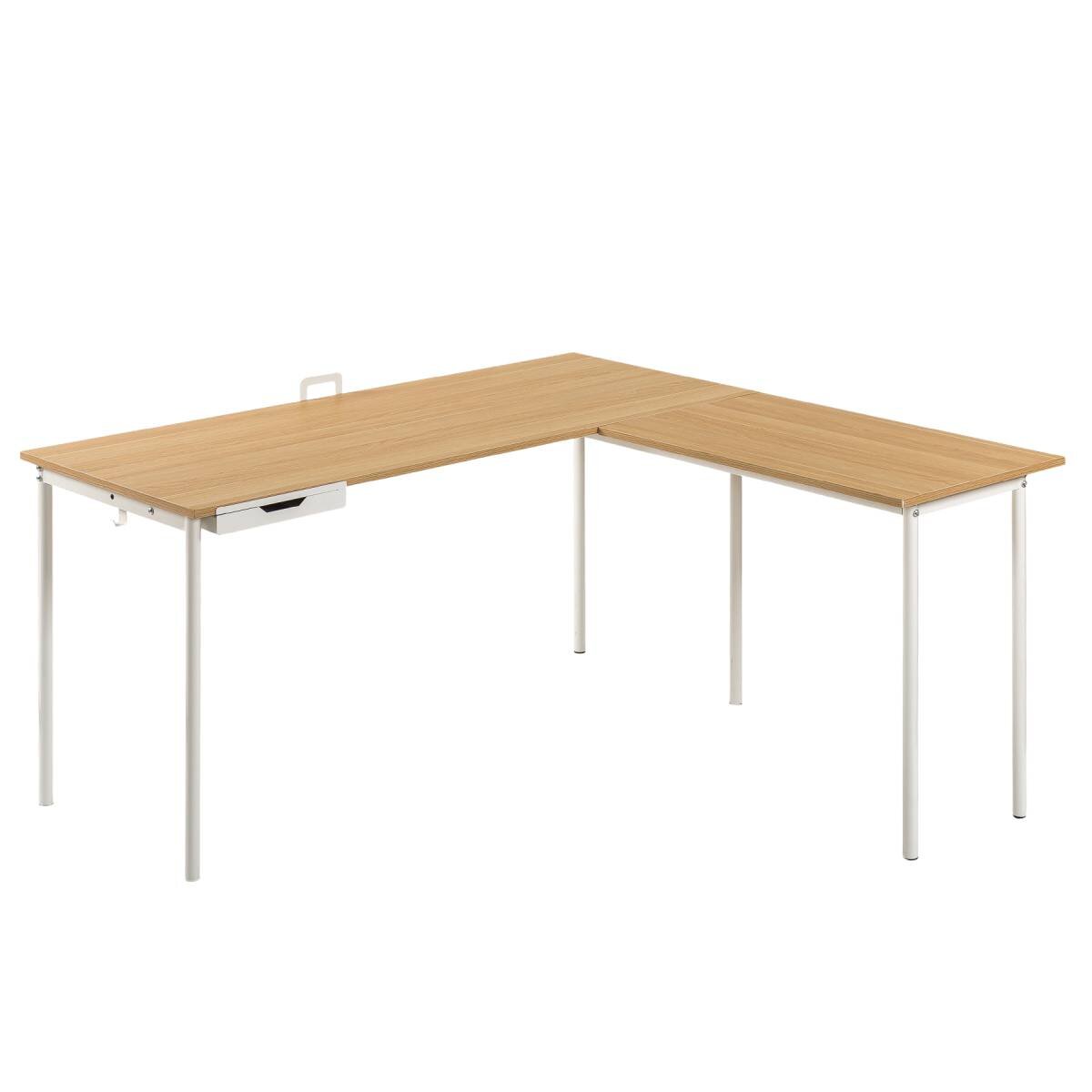 Zinus Dominic L-Shaped Corner Office Desk - Metal Frame with MDF Top, Cream Finish, Flat-Pack - AU-LD-C59C