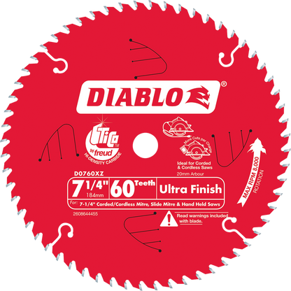Diablo 184mm 60t Ultra Finish Circular Saw Blade - TiCo Carbide - Steel