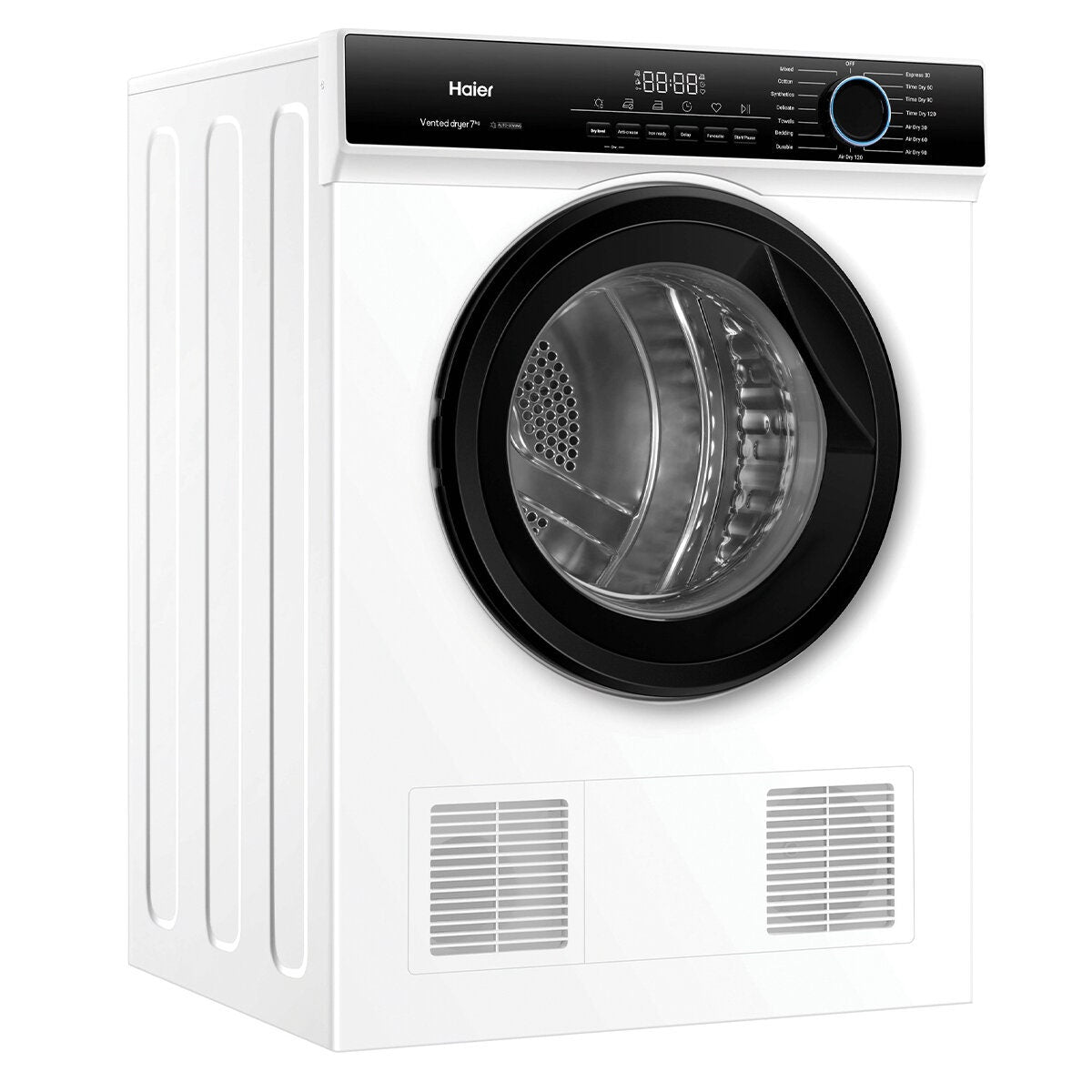 Haier 7kg Sensor Vented Dryer - 15 Programs, Reverse Tumble, Front or Rear Venting, White - HDV70AWW1