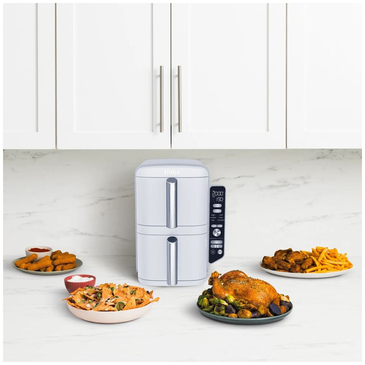 Ninja DoubleStack 9.5L Two Drawer Air Fryer - Stacked Design, Sync Function, White Finish - SL400WH