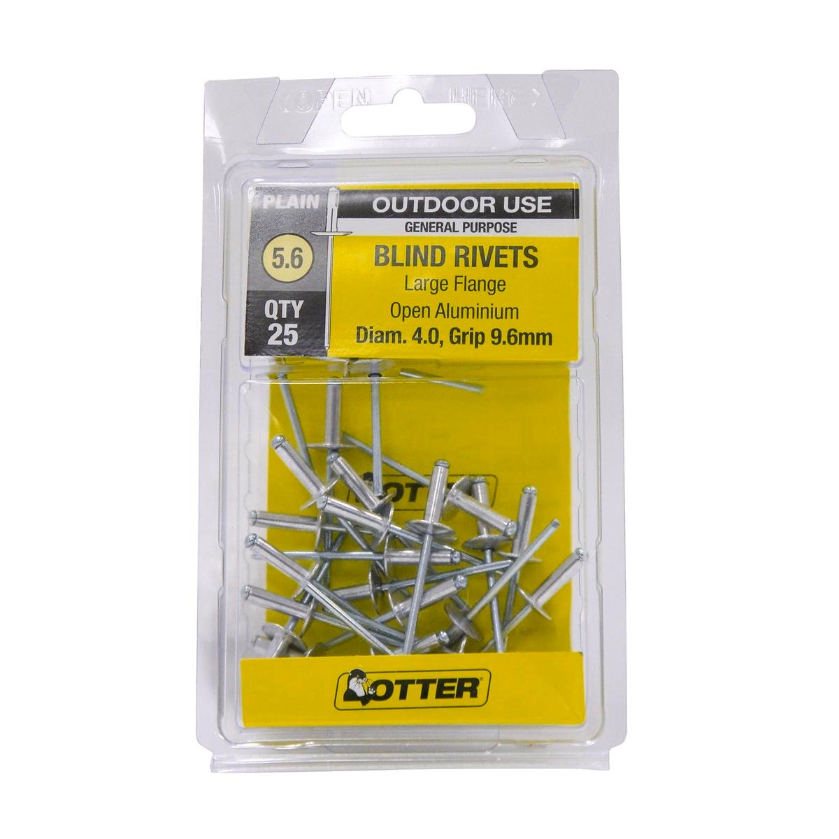Otter Large Flange Rivets - 4.0 x 9.6mm - Aluminium - Increased Holding Power - 25 Pack - SuperSaverAU - view 1