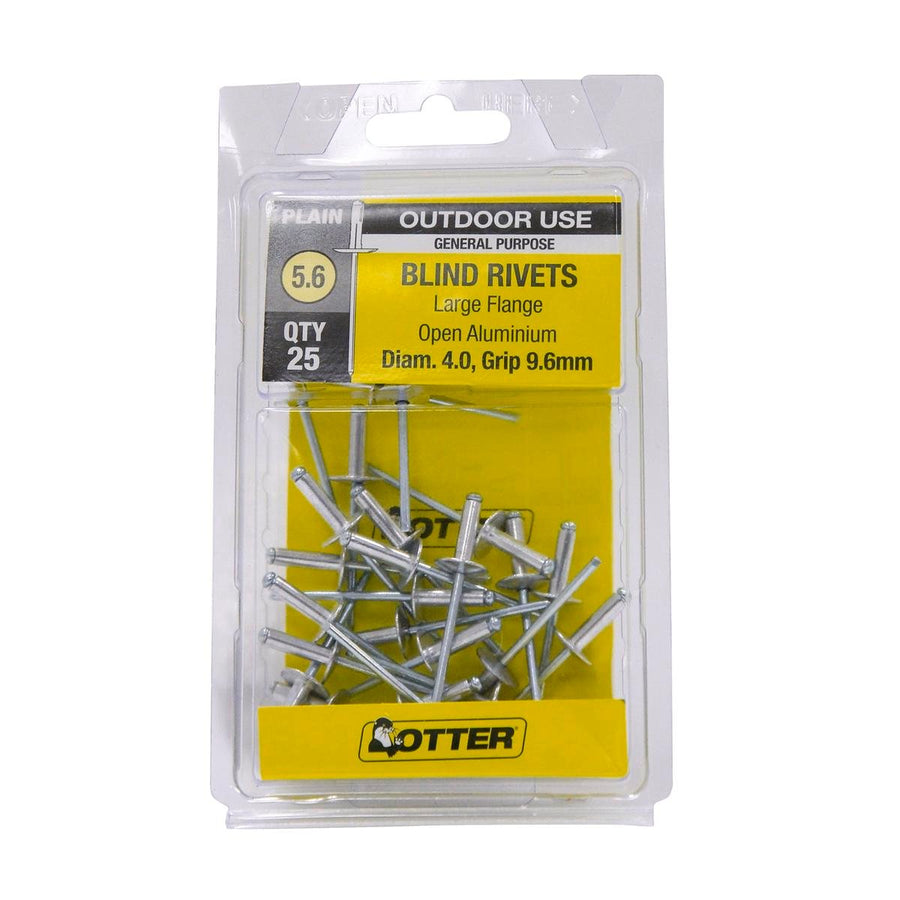 Otter Large Flange Rivets - 4.0 x 9.6mm - Aluminium - Increased Holding Power - 25 Pack - SuperSaverAU - view 1
