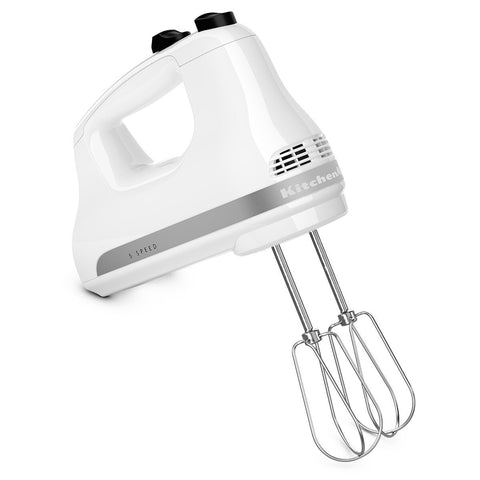 KitchenAid Classic Five Speed Hand Mixer - 85W, Turbo Beaters, 16-Wire Whisk, White - 5KHM5110AWH