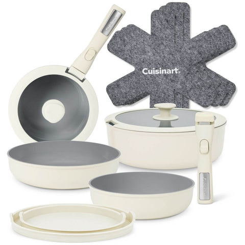 Cuisinart ClickSmart 13 Piece Non-Stick Cookware Set - Detachable Handles, Cream - D53C13BGXA