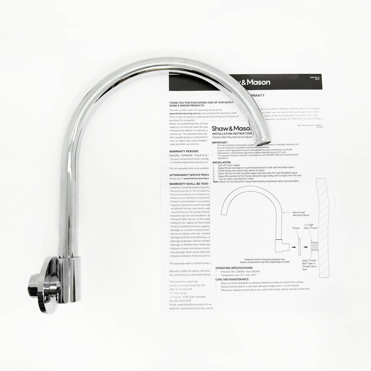 Shaw Mason 250mm Chrome Swivel Wall Mounted Spout - 180° Swivel - SuperSaverAU - view 4