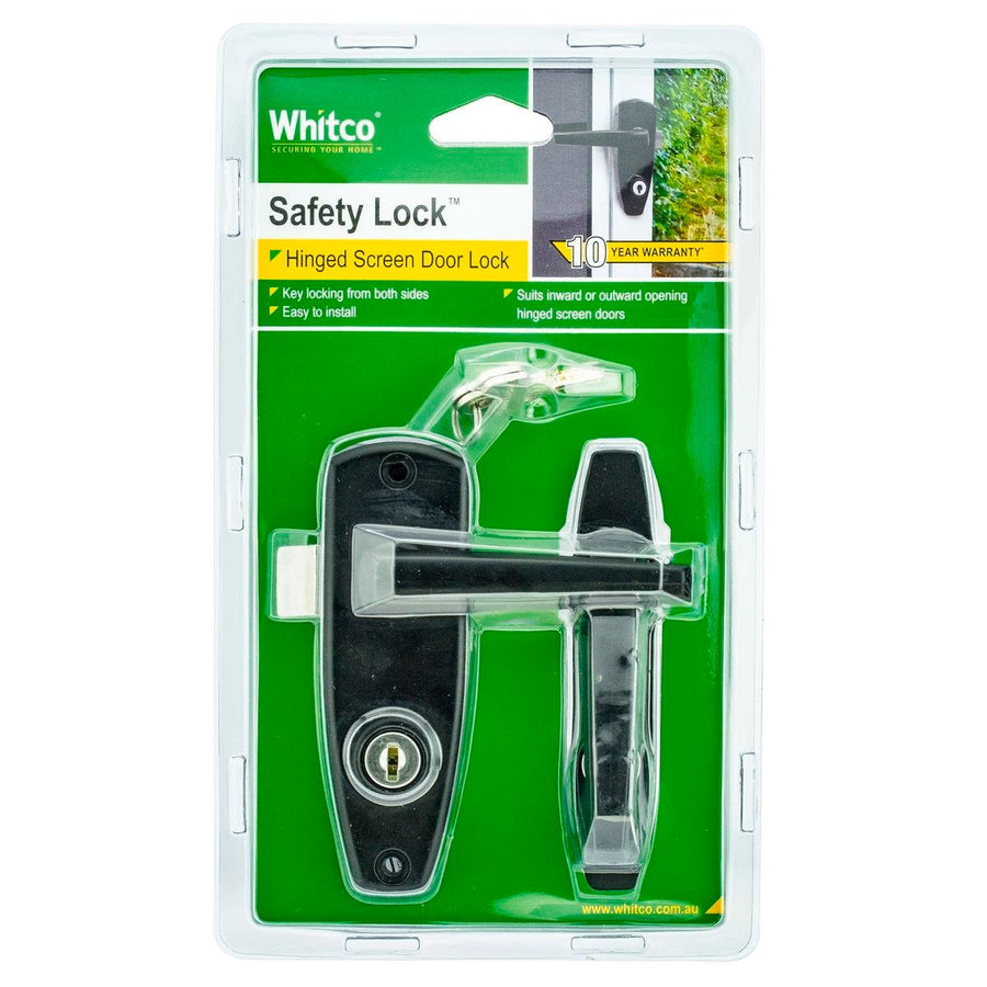 Whitco Keyed Hinged Screen Door Lock - 20mm - Zinc Diecast - Black Finish - SuperSaverAU - view 1