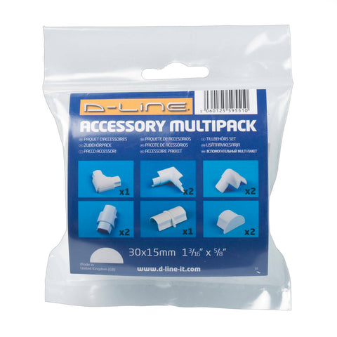D-Line 30 x 15mm White 10 Pack Smooth Fit Cable Cover Accessories ABS Bends Connectors Endcap