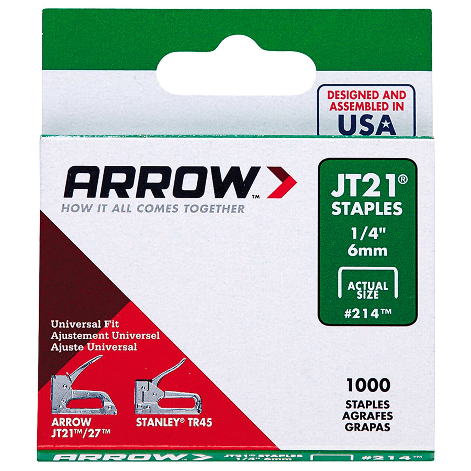 Arrow 6mm JT21 Staples 1000 Pack Steel Flat Crown