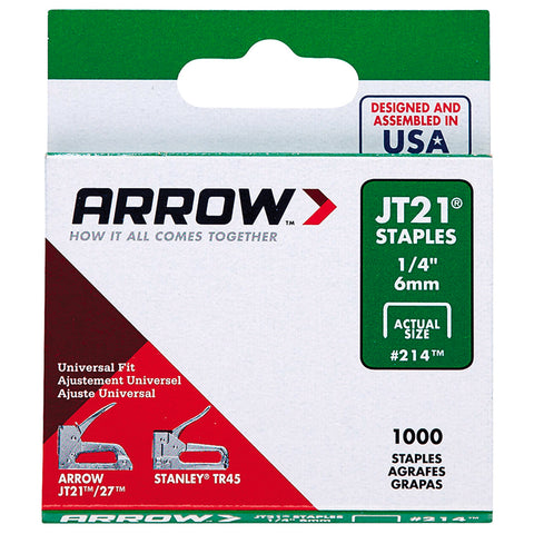 Arrow 6mm JT21 Staples 1000 Pack Steel Flat Crown
