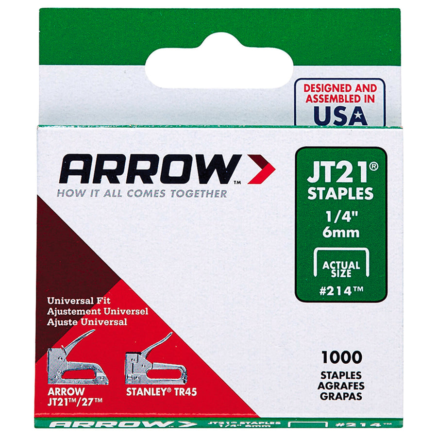 Arrow 6mm JT21 Staples 1000 Pack Steel Flat Crown